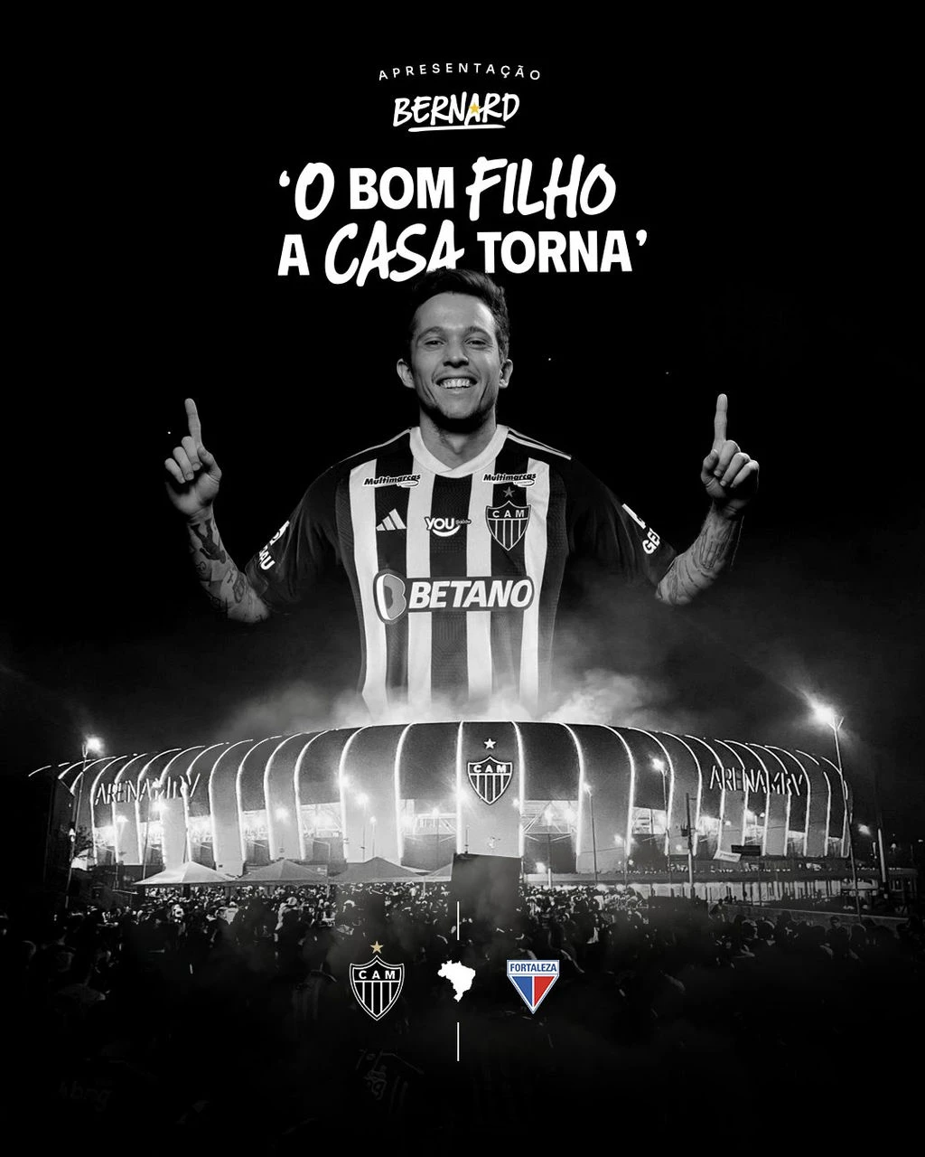 Bernard será apresentado para a torcida do Atlético no próximo domingo (23), na Arena MRV